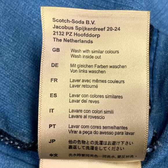 S Blue Chambray Distressed Short Sleeve One Pocket Drop Waist Dress - Picture 6 of 8